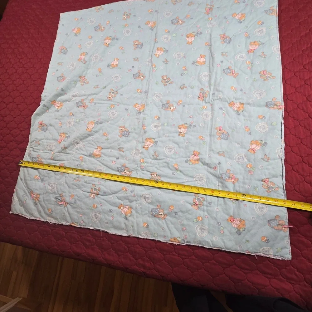 Hand made Baby‎ Blanket Throw Wrap Swaddle Quilt Blue Teddy Bears 1980s 42